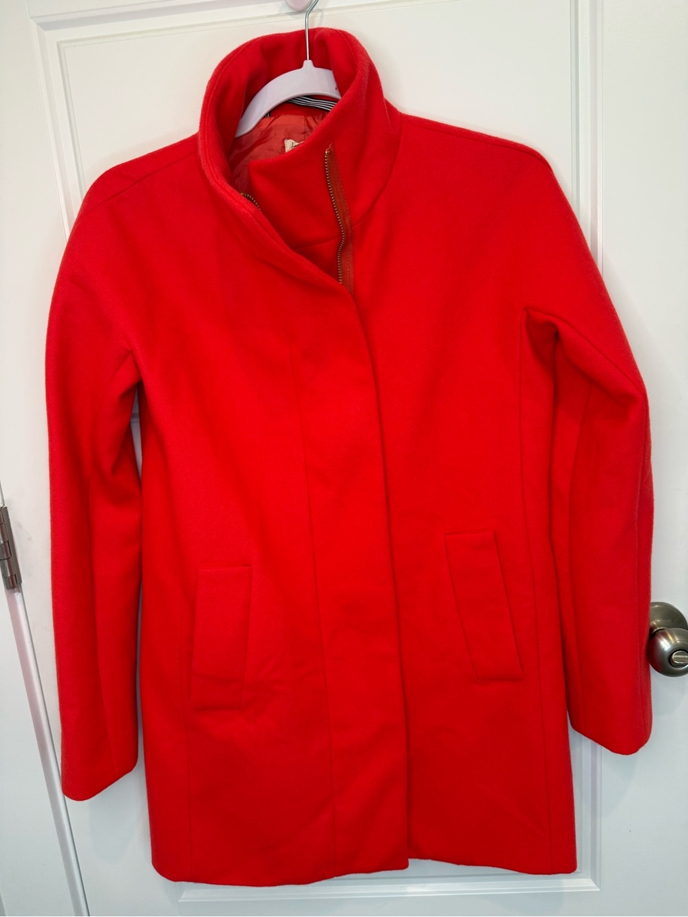 J.CREW Peacoat "City Coat" Cocoon Stadium Jacket Zip Size 00 Bright Orange Wool - Picture 2 of 9
